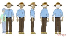 an animation character is standing in different poses with his hands on his hips and the other hand on his hip