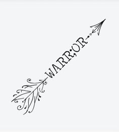 the word warrior written in black ink on a white background with an arrow pointing to it