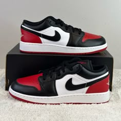 New Air Jordan 1 Low Gs Size 6y = Women’s 7.5 Color Gym Red, White Black White Leather Upper, Black Leather Overlays On The Eyelets And Mudguard Red Accents On Toe Box Heel And Outsole, Rubber Outsole Brand New, Never Worn, With Box No Lid 100% Authentic Nike Shoes Red And Black, Air Jordans 1 Low, Air Jordan 1 Low Red, Nike Jordan Low, Jordan 1 Low Red, Jordan 1 Red, Red Nike Shoes, Black Sneakers Women, Red And Black Shoes