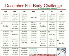 the december full body challenge calendar