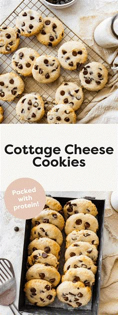 the recipe for cottage cheese cookies is shown with chocolate chips on top and in front