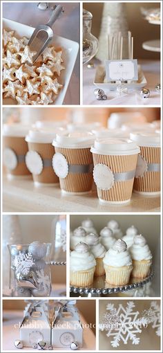 a collage of photos with cupcakes and snowflakes