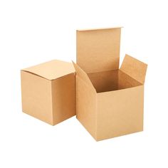 two open cardboard boxes sitting side by side on a white background, one is empty and the other has no lid