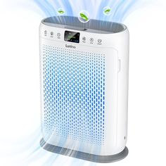 an air purifier is shown with the light coming from it's back