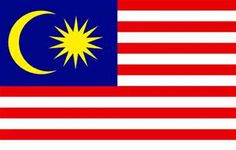 the flag of malaysia is shown in red, white and blue with a yellow crescent