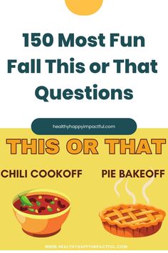 150 Most Fun Fall This or That Questions. Chili cookoff or pie bakeoff. Fall Would You Rather Questions, Fall Would You Rather, Would You Rather Fall Edition, This Or That Fall Edition, Fall This Or That, Recreation Therapist, Thanksgiving Conversation Starters, This Or That Game