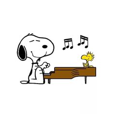 a cartoon dog playing the piano with music notes