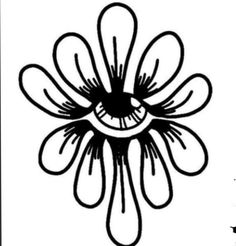 an eye is shown in the center of a flower with black and white lines on it