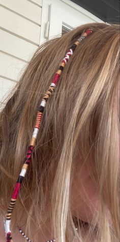 Hair Wrap Brunette, 4th Of July Hair Wrap, Beaded Hair Wrap, Hair Wrap Inspiration, Hair Wrap Ideas Boho, Hair Wrap Color Combos, Atebas Hair