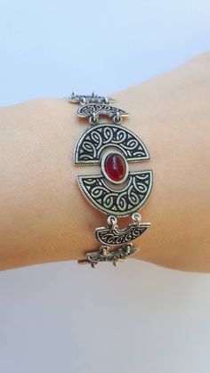 Vintage silver bracelet garnet silver bracelet antique bracelet Armenian bracelet link bracelet for women adjustable bracelet Antique Silver Garnet Jewelry, Ornate Silver Metal Bracelet, Ornate Silver Garnet Jewelry, Antique Silver Metal Bracelets, Antique Silver Metal Bracelet, Handmade Silver Garnet Bracelets, Silver Garnet Bracelet, Pomegranate Jewelry, Healing Stones Jewelry