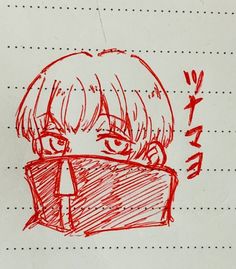 a drawing of a boy with his mouth open and eyes closed, in red ink