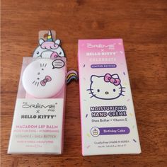 Brand New Hello Kitty Lip Balm And Hand Cream. Creme X Hello Kitty, Hello Kitty The Creme Shop, Hello Kitty Lip Balm, Hello Kitty Hand Cream, My Melody Hand Cream, Sanrio Hand Cream, Macaron Lip Balm, Kitty Makeup, Peach Lips