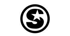 a black and white logo with the letter s in it's center, surrounded by a star