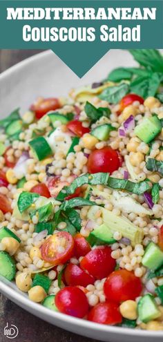 this mediterranean couscous salad is loaded with fresh vegetables and herbs