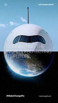 an advertisement with the words connecting the world, protecting it's future in space