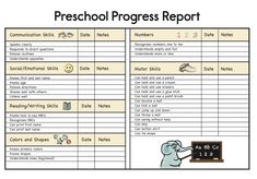 a printable preschool progress report