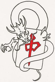 a drawing of a dragon with the letter d on it's chest and tail