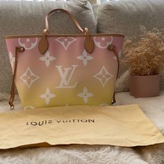 One Of The Most Gorgeous Pieces I Have! This Tote Is In Pristine Condition And Only Worn Once Ever. All My Bags Are Authentic So Please Do Not Ask This Question. Lowball Offers Will Be Ignored. Thank You! Louis Vuitton Limited Edition, Louis Vuitton Totes, Pink Yellow, Womens Tote Bags, Louis Vuitton Bag, Louis Vuitton, Yellow, Pink, Color