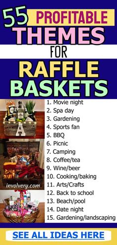 a poster with the words 5 portable themes for raffle baskets