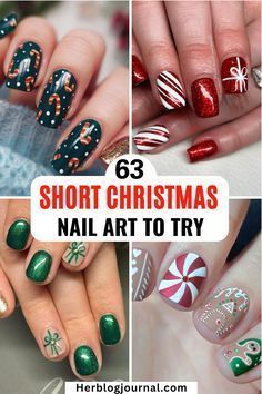 Festive Nails Christmas Short, Green Short Christmas Nails, Short Holiday Nail Designs, Quirky Christmas Nails, Christmas Nail Art For Short Nails, Short Nails Christmas Designs Simple, Christmas Short Square Nails, Holiday Nails Short Square, Green Holiday Nail Designs