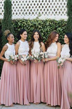 the bridesmaids are all wearing pink dresses