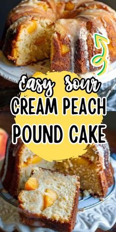 this easy cream peach pound cake is the perfect dessert