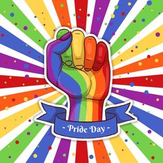 a pride day poster with a rainbow colored fist