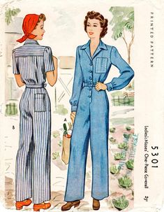 Women's Sewing Pattern, Overall Jumpsuit, Beginner Sewing Projects Easy, Rosie The Riveter, Boiler Suit, Retro Mode, Womens Sewing Patterns, 1940s Fashion, Love Sewing