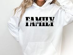 "Personalized Family Sweatshirt With Names, Family Reunion Custom Sweatshirt, Customizable Mom Dad Family, Personalized Matching Sweatshirt  HOW TO ORDER 1 - Please check and review all listing photos. 2 - Please pick your t-shirt/sweatshirt/hoodie type and size. 3 -  Please pick your t-shirt/sweatshirt/hoodie color. 4 - Select the quantity. 5 - Click add to cart. 6 - Please click \"Continue to Payment\". PRODUCT INFORMATION ⭐ We have a size chart on our listing photos ⭐ All our simple color ones like White and Black are 100% Cotton ⭐ All our Heather Colors are cotton/polyester blend and they are super comfy soft! ⭐ Soft and High-Quality Fabric ⭐ Sueded Jersey ⭐ Pre-shrunk ⭐ Taped shoulder-to-shoulder ⭐ Tear away label ⭐ Side Seamed ⭐ Retail fit CARE INSTRUCTIONS ⭐ Inside out, wash with a Matching Family Sweatshirts, Cheap Family Sweatshirt With Letter Print, White Relaxed Fit Sweatshirt For Family Matching, Family Matching Cotton Sweatshirt With Custom Text, Family Matching Custom Text Sweatshirt, Family Tshirt Ideas Matching Shirts, Personalized Cotton Sweatshirt For Family, Personalized White Sweatshirt For Family Matching, Family Sweatshirts