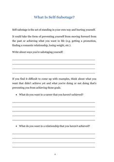 Self Sabatoge Worksheets, Abandonment Worksheets, Self Sabotage Journaling Prompts, Self Improvement Worksheet, Systematic Desensitization, Impulse Control Worksheets, Managing Triggers, Opposite Action, Social Work Theories