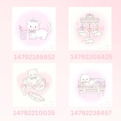 four different pictures of cats and animals on pink paper with numbers in the bottom left corner