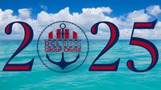 the logo for dccl blog group cruise in the ocean with clouds and blue sky