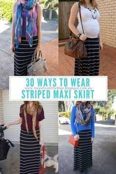 30 ways to wear a black and white striped maxi skirt | Away From The Blue Blog #30Wears Black And White Striped Maxi Skirt Outfit, Black White Maxi Skirt Outfit, Blue And White Skirt Outfit Stripes, Black And White Striped Maxi Skirt, Black And White Skirt Outfit Summer, Striped Maxi Skirt, Black And White Maxi Skirt Outfit, Black And White Striped Skirt, Striped Pencil Skirt Outfit