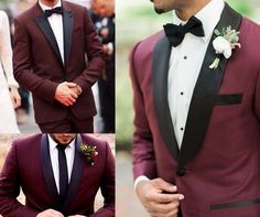 a man in a tuxedo and bow tie is looking down at his suit