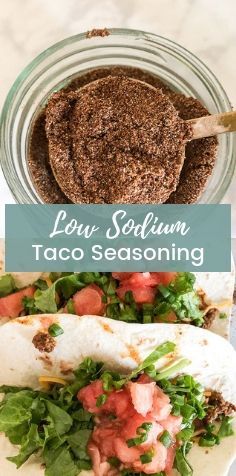 taco seasoning in a glass jar with tortillas and salsa