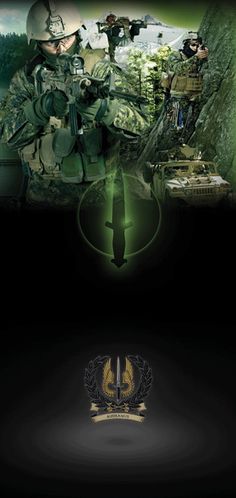 an image of soldiers in the dark with green and black colors on it, including one soldier