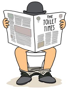 a man sitting on the toilet with a newspaper in his lap reading the toilet times