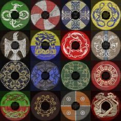 several different colored circles with designs on them