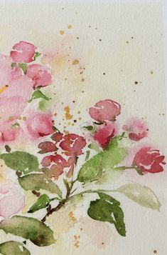 watercolor painting of pink flowers on white paper