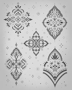 four black and white designs on paper