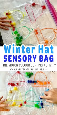 this winter hat activity bag is perfect for toddlers to practice fine motor color sorting