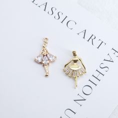 CZ Pave Ballet Dancer Charm, Cubic Zircon Crystal Ballet Girl, Bracelet Necklace Pendant, 14K Real Gold Plated Charm, Jewelry Findings ZR005 Quantity: 1pcs/10pcs Size:  #1-  14x25mm #2- 14x28mm Color: 14k Gold Material: Brass, Cubic Zircon, 14K real gold plated Ballet Girl, Girl Bracelet, Girl Necklace, Jewelry Pliers, Ballet Girls, Ballet Dancer, Pure Silver, Real Gold, Gold Material