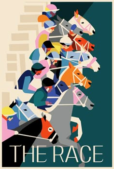 the race poster with horses and jockeys