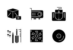 black and white icons on a white background including radio, tape recorder, record player