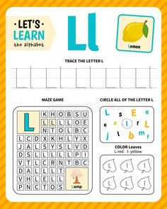 the letter l worksheet for children to learn letters and numbers with this printable activity