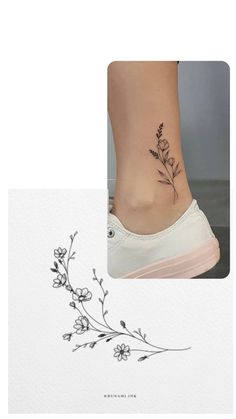 a small flower tattoo on the side of a woman's foot, and an image of