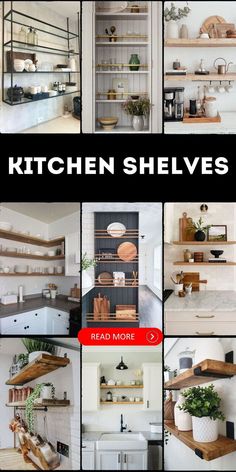 the kitchen shelves are organized and ready to be used