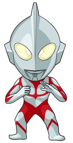 an image of a cartoon character in red and white suit with yellow eyes, standing