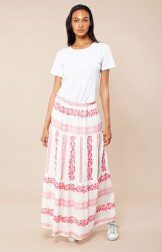 Embroidered Rayon Crinkle Gauze
Top Skirt is Lined
Tiered Skirt with Shirring
Maxi Length Recruitment Dresses, Rayon Crinkle, Crinkle Skirt, Pink Maxi Skirt, Skirt With Pleats, Gauze Top, White Maxi Skirts, Right To Privacy, Preppy Summer