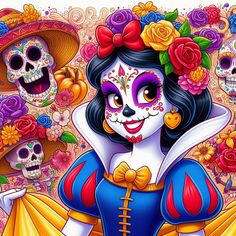 PRINCESAS DISNEY DIA DE MUERTOS, CREADAS CON INTELIGENCIA ARTIFICIAL Disney Characters Halloween Wallpaper, La Catrina Art, Disney Halloween Illustrations, Disney Halloween Clipart, Disney Halloween Png, Sugar Skull Wallpaper, Disney Fantasia, Sugar Skull Girl, High Characters